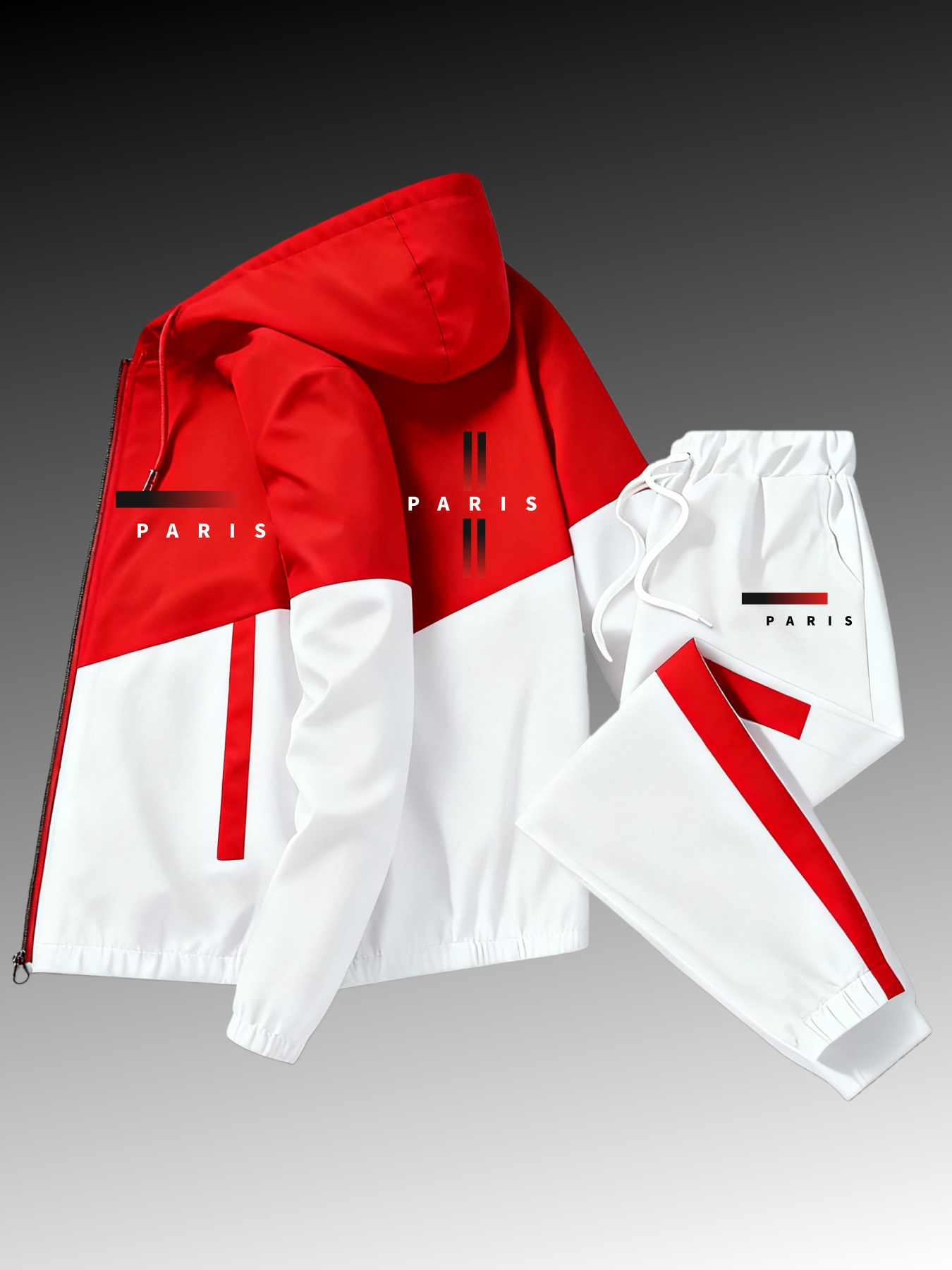 Two-Piece Set New Arrival: Unisex Casual Fashion 3D Print Windproof Zipper Jacket Set | Hooded, Regular Fit, Slight Stretch Fabric, Perfect for Men, Suitable for Various Occasions, Plus Size