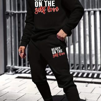 Men's 2pcs Winter Pajama Set & Lounge Wear - Oversized Matching Tracksuit, 100% Polyester Thermal Long Sleeve Pajamas, Loose Fit Matching Set for Cold Weather, Machine Washable (Solid Color) for Home, PLUS SIZE