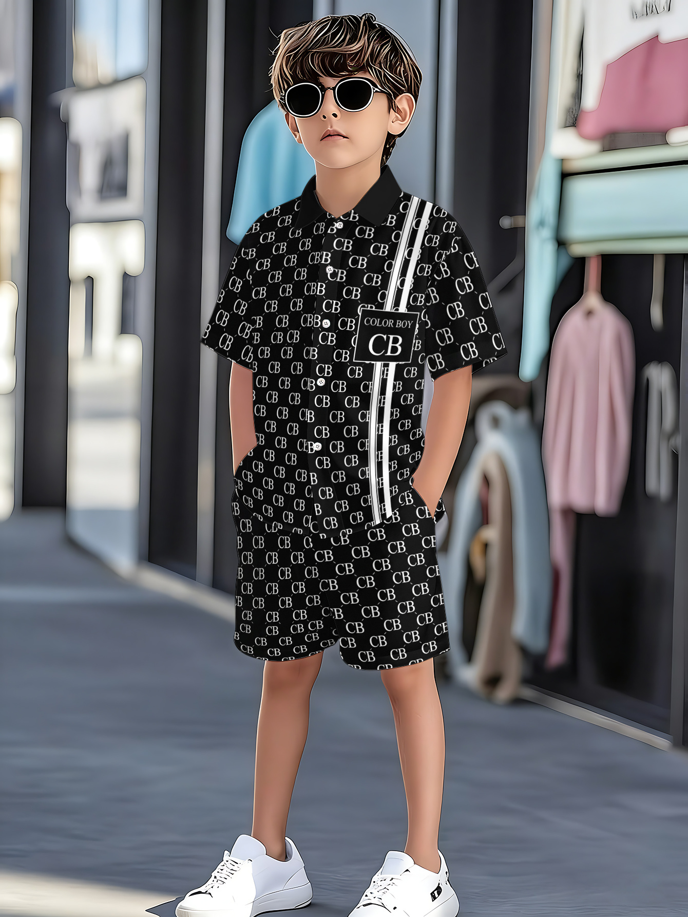 Boys' Summer Cool Short-Sleeve Shirt Set, Versatile And Suitable for Picnics And Travel Outfits for Boys. The Shirt Paired with Shorts Design Is Perfect for Boys' Daily Casual And Comfortable Wear on Campus During Summer, for Outdoor, for Teenager - Image 2