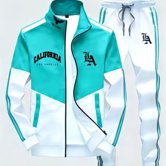 Men's Tracksuit Set California Los Angeles LA Graphic Color Block Stripe Casual Sportswear Street Style Adults Men Fall Winter Casual Wear