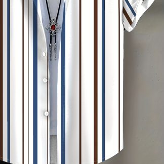 Men's Plus Size Printed Short Sleeve Shirt and Casual Pants 2pcs Set Vacation Style Striped Outfit for Seaside Beach Travel Loose Comfortable Fit Suitable for Multiple Occasions Commute Date Dai, PLUS SIZE