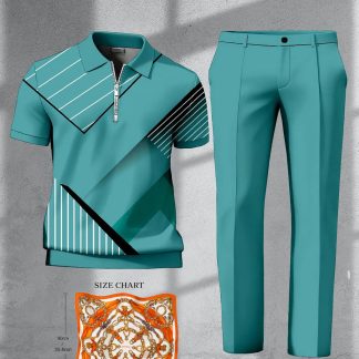 Men'S Casual And Fashionable Zippered Short-Sleeve And Trousers Scarf Set, High-End 3D Digital Printing, Multiple Colors Available, Suitable for Sending Relatives, Going to Work, Daily Wear, Outdoor Activities And Travel