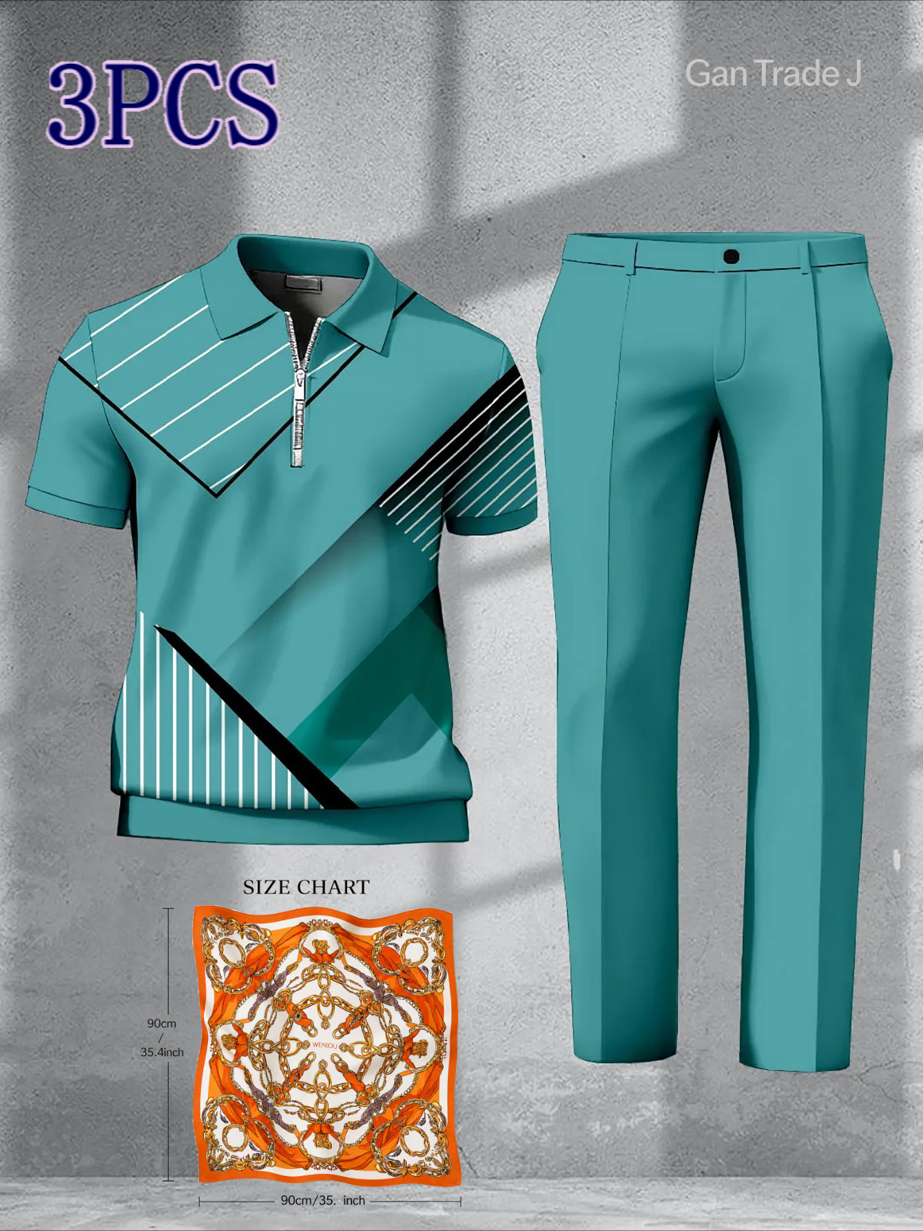 Men'S Casual And Fashionable Zippered Short-Sleeve And Trousers Scarf Set, High-End 3D Digital Printing, Multiple Colors Available, Suitable for Sending Relatives, Going to Work, Daily Wear, Outdoor Activities And Travel