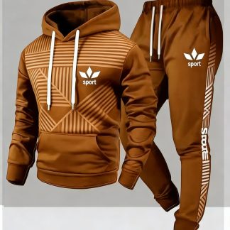 A Two-Piece Outfit Featuring a New Long-Sleeve Hooded Sweatshirt for Men Paired with Casual Leggings, Designed for Comfort And Versatility, Ideal for Everyday Relaxation, Outdoor Adventures, Sports Activities