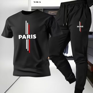 Men's Paris Graphic T-Shirt - Short Sleeve Crew Neck Summer Top, Breathable Casual Shirt, Opaque Fabric, Suitable for Daily Wear