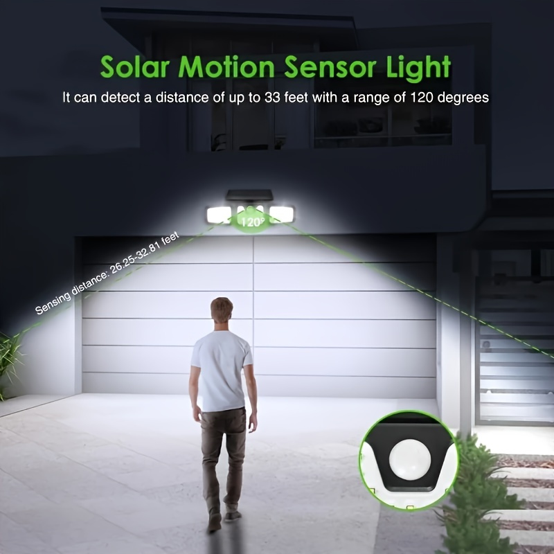Three Heads, Outdoor Solar Street Lights, Solar Garden Wall Lights, IP44, 3 Lighting Modes with Human Body Induction, Suitable for Courtyards, Stadiums, Playgrounds, Hotels, Gardens, Garages, Backyards, Terraces, Passages - Image 6