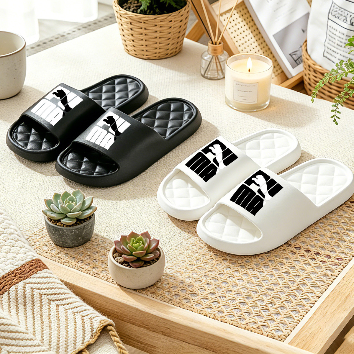 1 Pair of Cougar Silhouette Printed Plus-size Slippers, Vacation Slippers, Indoor and Outdoor Slippers, All-season Slippers, Couple Slippers—breathable and Soft, Suitable for the Beach and Travel, and Suitable for Both Men and Women - Image 2