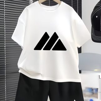 Summer Children's Sports Outfit | Simple Three-Line Print - Breathable and Soft for Skin Contact. Boys and Girls' Short Sleeve Shorts for Daily Wear | Minimalist Sports Theme. Children's Short Sleeve + Shorts Casual Set, Perfect for Outdoor