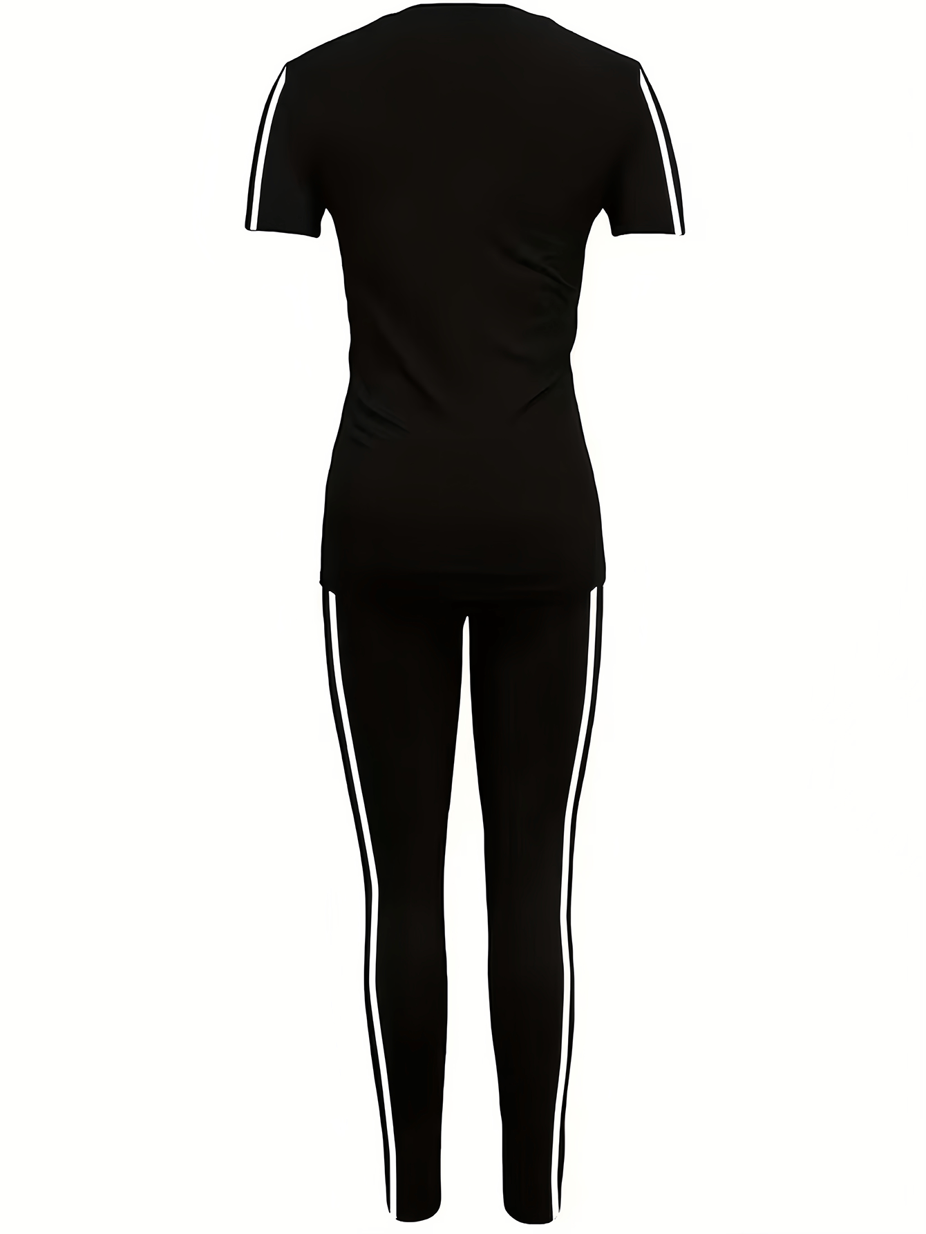 Women's Sporty Casual Short-Sleeve T-Shirt and Long Pants 2pcs Set, Loose and Breathable Sportswear Set with Side Stripes and Pattern Print, for Home, Fitness, Leisure, and Lazy Outfits in Spring and Autumn - Image 2