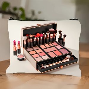 Women'S Handbag, Makeup Palette with Brush And Lipstick, Lightweight, Foldable, Zippered Pouch, Machine Washable, Portable Organizer | Elegant | Zipper Closure, Small Makeup Bag