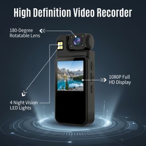 Portable 1080P HD Cycling Camera, 180 Degree Rotatable Action Cam with Night Vision Light, Ultra-Wide Lens Recorder for Bike Riding, Motorcycle, Outdoor Sports