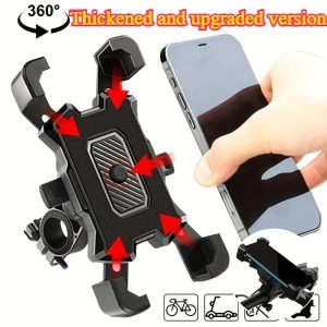 Upgraded Anti-Shake Bicycle Phone Mount with GPS Slot - Heavy-Duty PVC Bracket for Electric Bikes, Motorcycles, Mountain Bikes - Hands-Free Accessory, Secure Grip, Compatible with Smartphones And Tablets - Black, Motorcycle Accessory, Durable