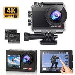 Action Camera 4K 60Fps Ultra Hd Video 20MP Photo, EIS, Wifi Remote Control, 2X Batteries, Waterproof Underwater Camera for Snorkel, Travel, Motorcycle, Bicycle, Helmet Additions Kit