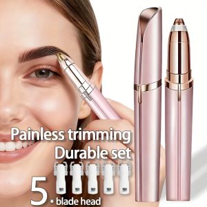 Portable Rechargeable Electric Eyebrow Trimmer Bikini Trimmer with 4 Heads, Women'S Eyebrow Pencil, Automatic Eyebrow Trimmer, Facial Hair Removal, Beauty Trimmer, Lipstick Shaver, Suitable for Trimming Eyebrows, Armpits, Arms, Fingers, Legs, Etc