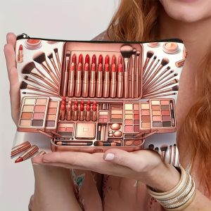 1pc, The Gorgeous Golden Eyeshadow Plate Pattern Cosmetic Bag Is Just for a Girl Who Loves Makeup, Cosmetics Storage Bag, Portable Toiletries Storage Bag, Beauty And Skincare Product Storage Bag, Perfect for Travel, Vacation, Camping