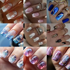 216pcs Square Mixed Color Striped Ombre Press-On Nail Set, Featuring Glossy Black, Blue, Red, and Pink with Gradient and Striped Patterns, 12 Sizes with Storage Box, 9 Fashion Style Sets, Including Jelly Glue and Nail File, Suitable for Women's Daily