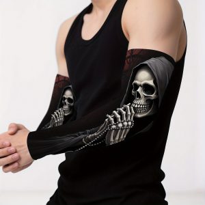 1 Pair of Fashionable Floral Arm Tattoo Sleeves, Unisex - Hooded Skeleton Holding Prayer Beads, Comfortable, Breathable, Quick-Drying Arm Guards for Outdoor Cycling, Fishing, Tattoo Decoration, Camping, And Mountaineering Sleeves