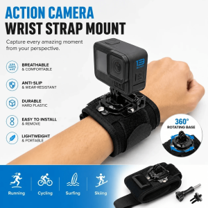 360-Degree Rotating Action Camera Wrist Strap Mount, Suitable for Gopro And Insta360 And Action Series Cameras, Adjustable Breathable Wrist Strap, Ideal for Riding, Surfing, Running, Skiing And Other Outdoor Activities